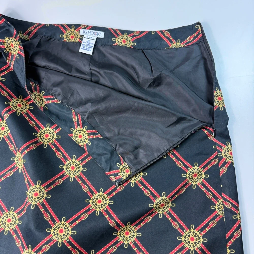 JG Hook Womens 16 Skirt Black Red‎ Gold Nautical Ship Wheel Vintage Classic